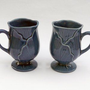 🔴 = 3 for $50!  Metlox Lotus blue ceramic mugs, California